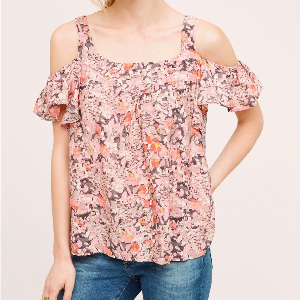 Anthropologie Cold Shoulder Floral Top